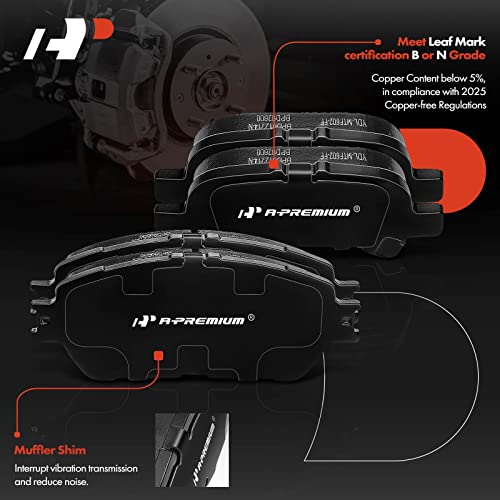 A-Premium Front and Rear Ceramic Disc Brake Pads Set Compatible with Select Toyota Models - Camry 2005-2006, Solara 2004-2008, Avalon 2005-2007, with Hardware, 8 Pcs - Image 2