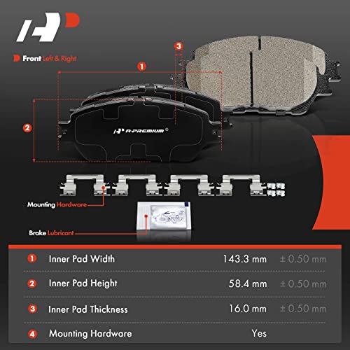 A-Premium Front and Rear Ceramic Disc Brake Pads Set Compatible with Select Toyota Models - Camry 2005-2006, Solara 2004-2008, Avalon 2005-2007, with Hardware, 8 Pcs - Image 5