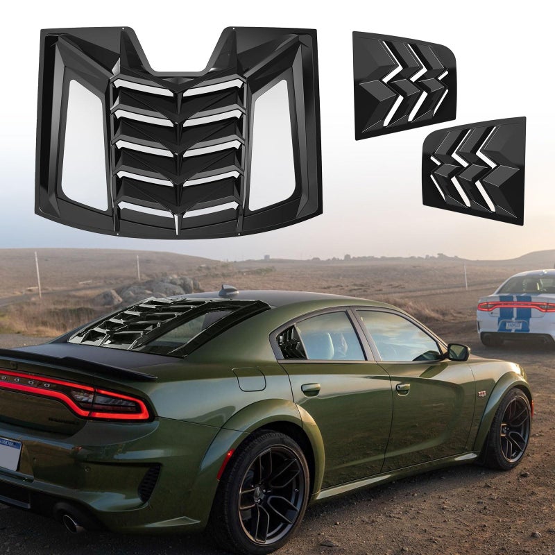 LitMiRaCle Window Louvers for Dodge Charger 20112023 Lambo Style RearSide Windshield Sun Shade Cover for SXT GT RT Scat Pack SRT Hellcat Widebody Redeye Daytona All Weather ABS Bright Black