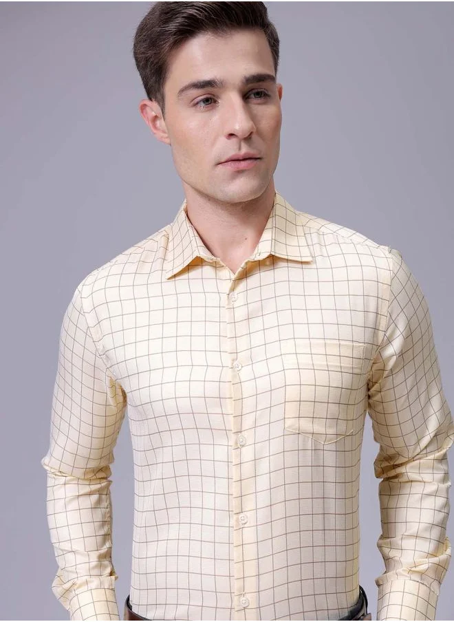 The Indian Garage Co Men Slim Fit Striped Full Sleeves Cutaway Collar Formal Shirt