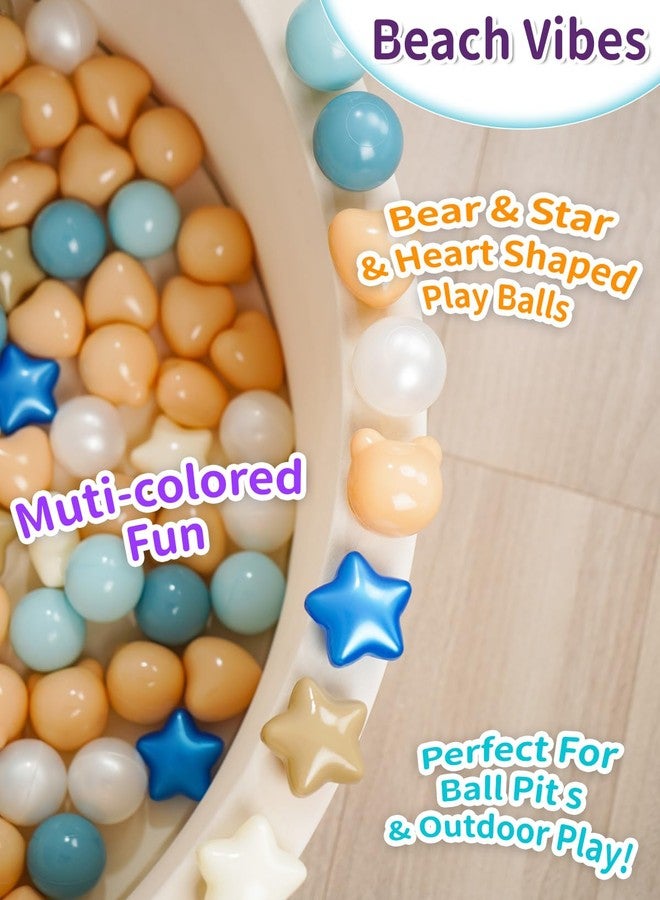TRENDPLAY Ball Pit Balls Star Bear Heart Shape for Toddlers 50 Pieces, Plastic Toy Balls for Boys Girls,Deep Blue+ Milktea - Image 2