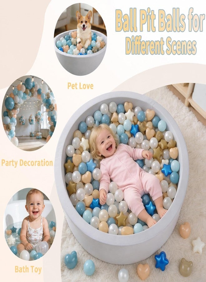 TRENDPLAY Ball Pit Balls Star Bear Heart Shape for Toddlers 50 Pieces, Plastic Toy Balls for Boys Girls,Deep Blue+ Milktea - Image 3
