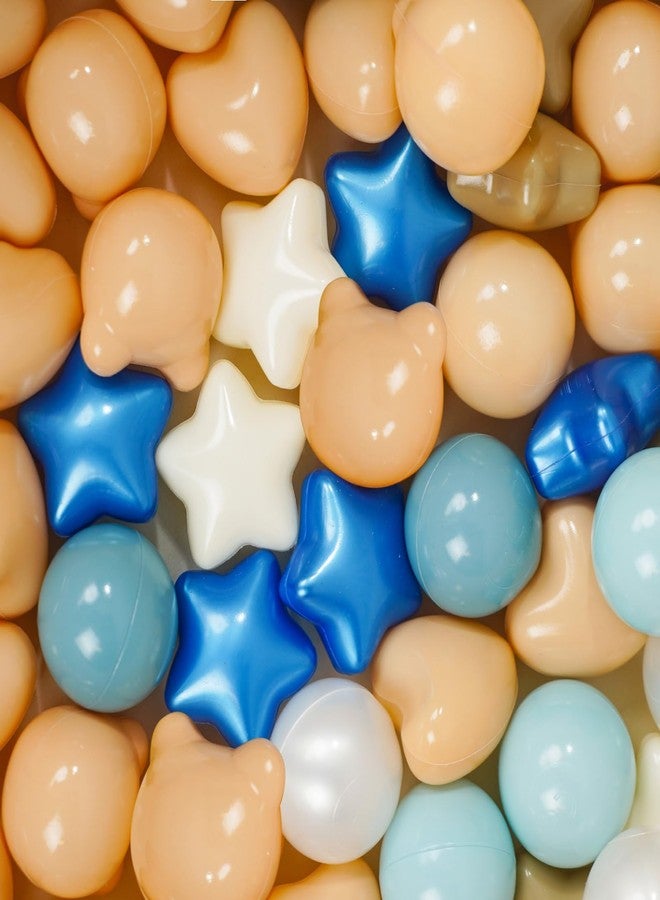 TRENDPLAY Ball Pit Balls Star Bear Heart Shape for Toddlers 50 Pieces, Plastic Toy Balls for Boys Girls,Deep Blue+ Milktea - Image 1