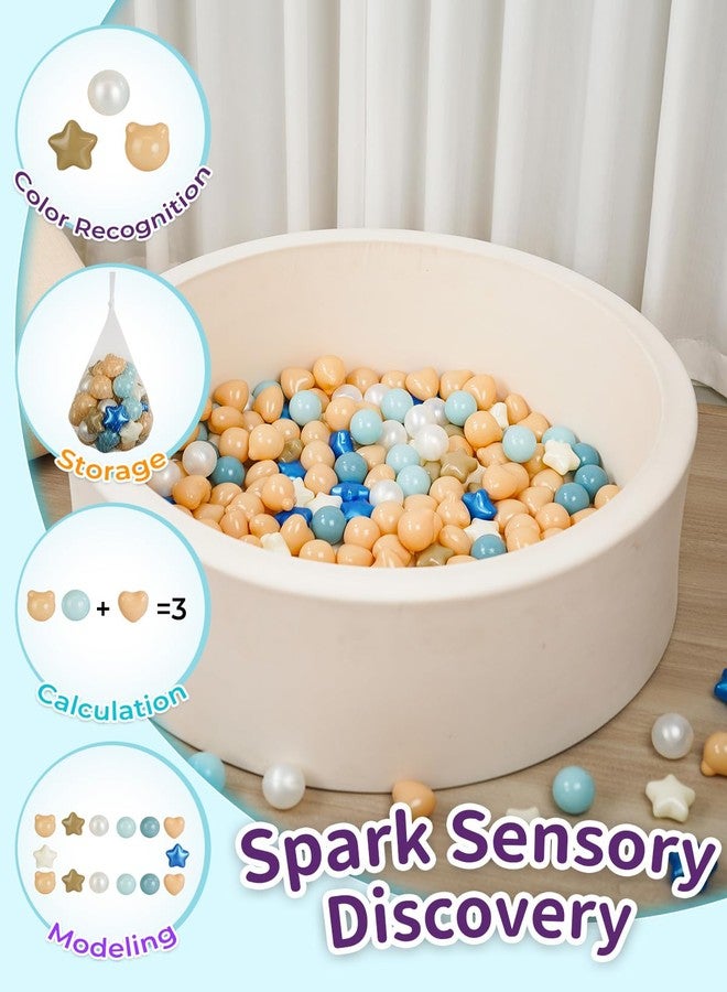 TRENDPLAY Ball Pit Balls Star Bear Heart Shape for Toddlers 50 Pieces, Plastic Toy Balls for Boys Girls,Deep Blue+ Milktea - Image 4