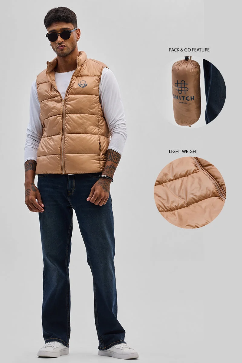 SNITCH Beige Sleeveless Puffer Vest
