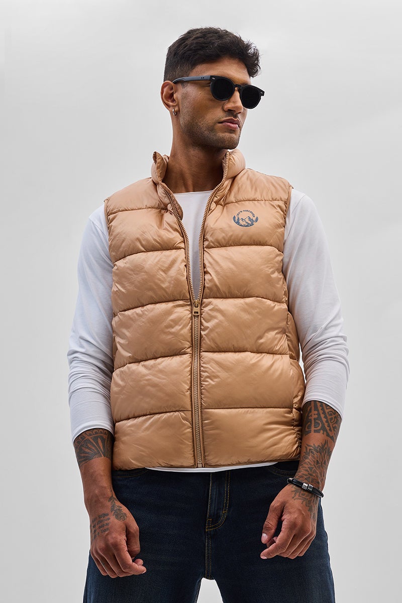 SNITCH Beige Sleeveless Puffer Vest - Image 2