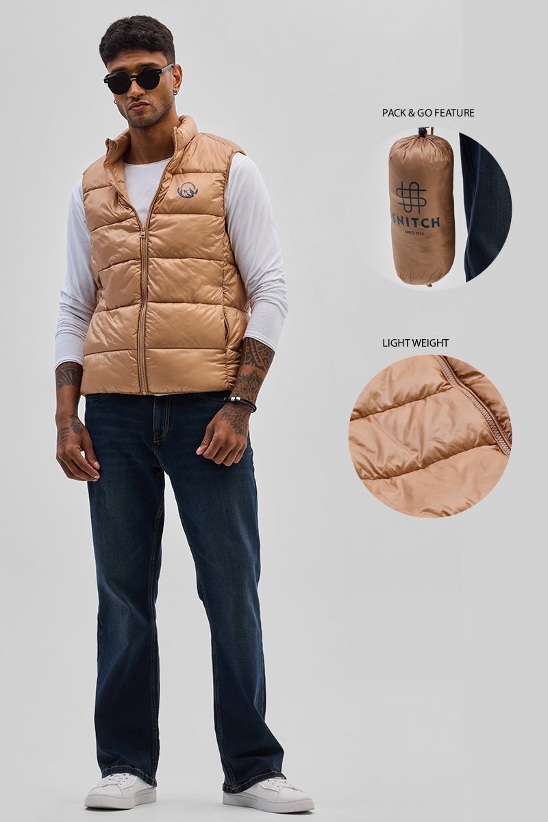 SNITCH Beige Sleeveless Puffer Vest - Image 3
