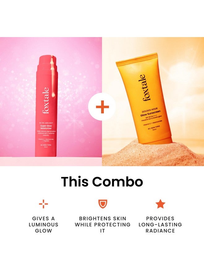 فوكستيل مجموعة Golden Glow Duo لتوهج يدوم طويلاً وعدم تسمير البشرة، مع مرطب Super Glow - 50 مل وواقي شمسي Glow - 50 مل، لجميع أنواع البشرة، للرجال والنساء - Image 4