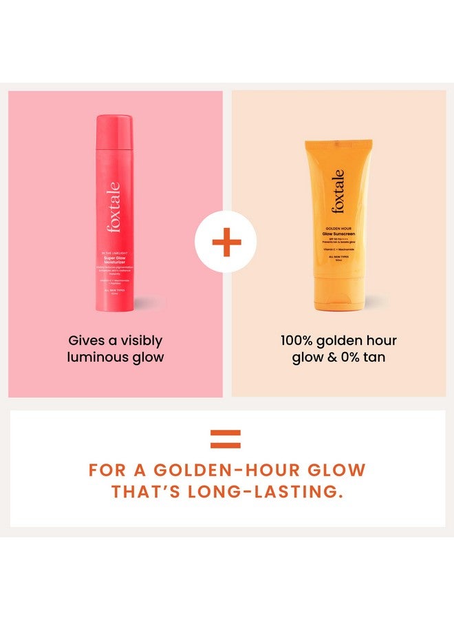 فوكستيل مجموعة Golden Glow Duo لتوهج يدوم طويلاً وعدم تسمير البشرة، مع مرطب Super Glow - 50 مل وواقي شمسي Glow - 50 مل، لجميع أنواع البشرة، للرجال والنساء - Image 2
