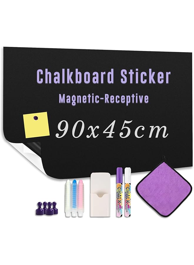 erorex Magnetic Chalkboard Wallpaper Peel And Stick 90 X 45 Cm Self Adhesive Chalkboard Contact Paper With Chalk Markers Magnets Pen Holder And Rag Ideal For Kids' Playrooms Home Offices And Classrooms  - Image 1