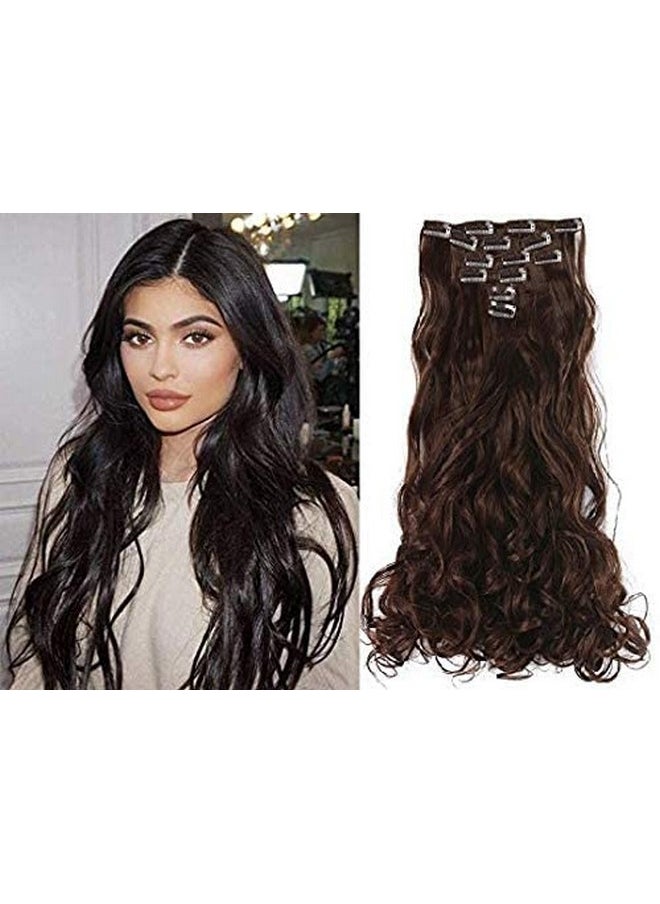 BeatStock Curly Hair Streaks Brown Color Hair Extension For Women Girls (Set Of 6 Pcs With 16 Clip) (Medium Brown)  - Image 3