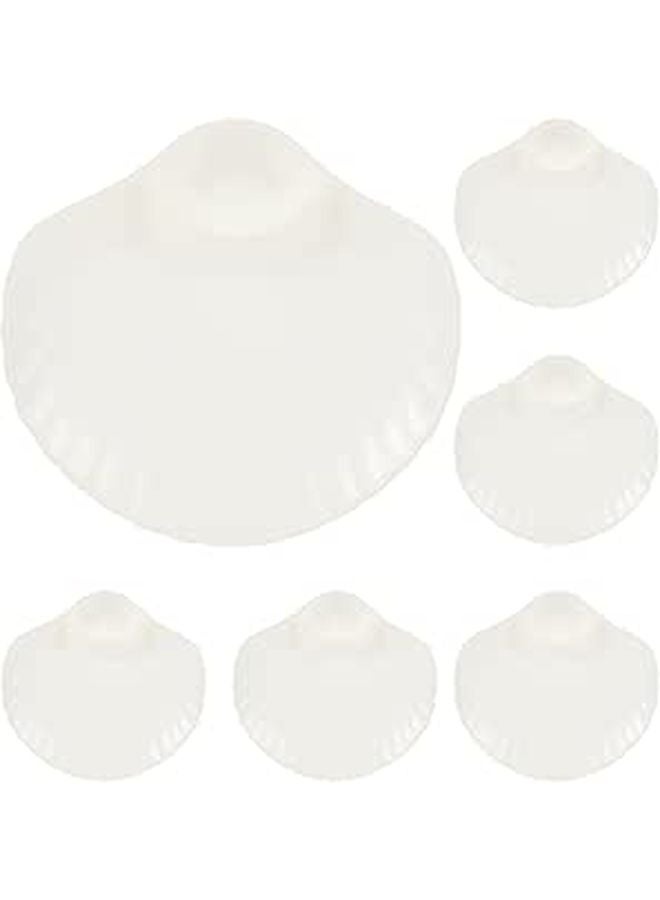 Shell Shaped Dipping Dish Set 6pcs Pearl White Pp Sauce Plates For Sushi Dumplings Snacks - Image 1