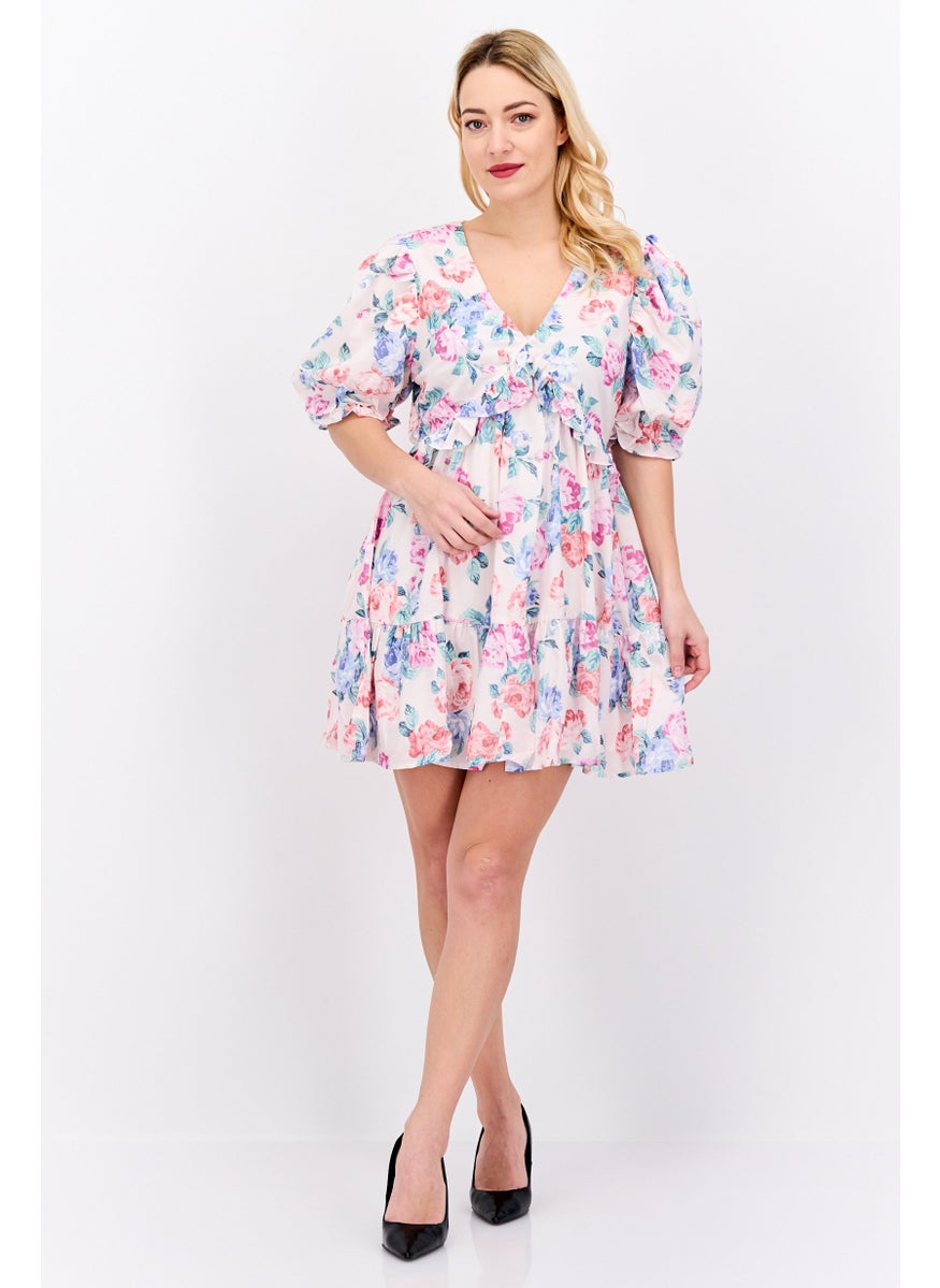 In the style Women Floral Printed Midi Dress, Beige Combo  - Image 3