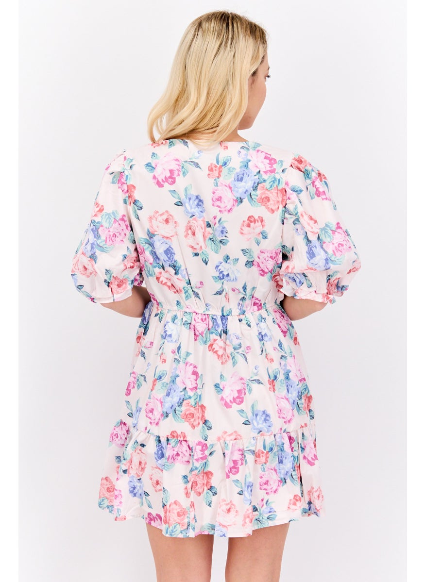 In the style Women Floral Printed Midi Dress, Beige Combo  - Image 2