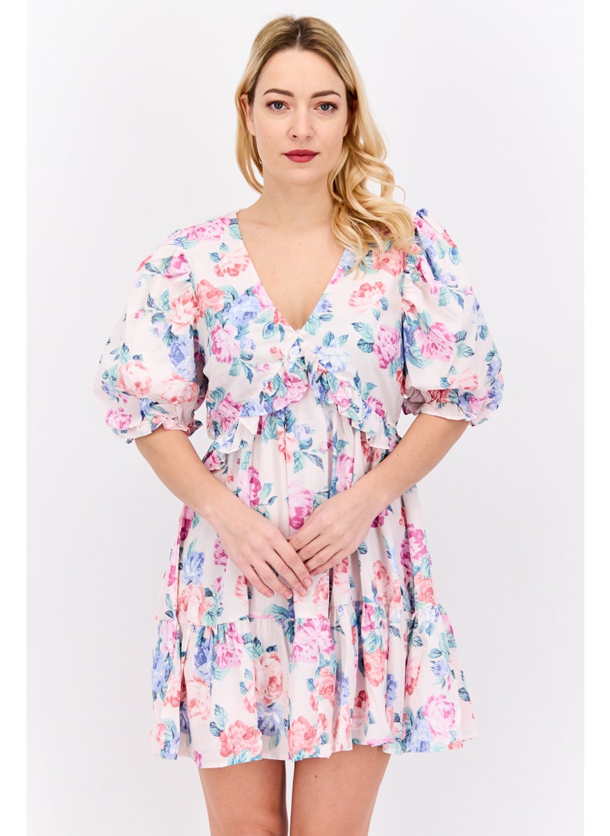 In the style Women Floral Printed Midi Dress, Beige Combo  - Image 1