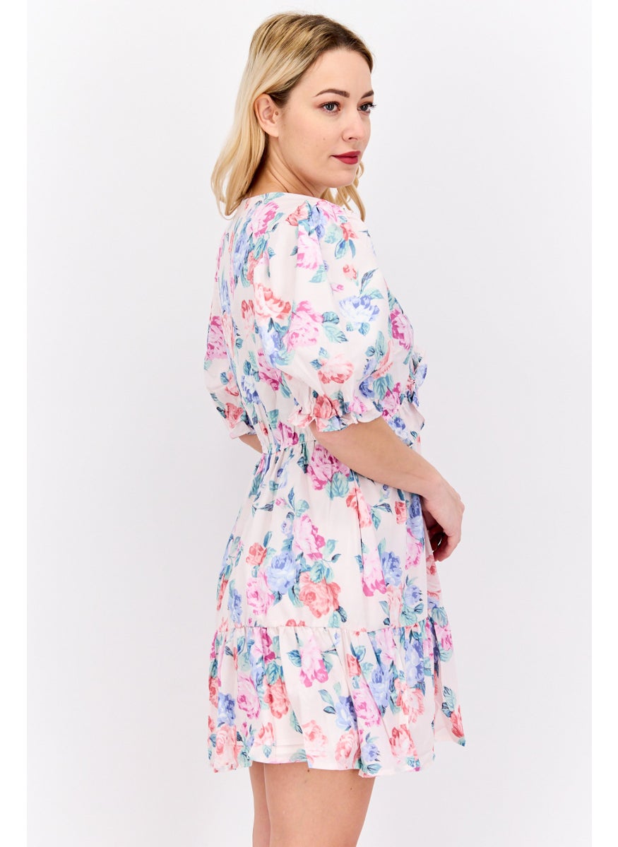 In the style Women Floral Printed Midi Dress, Beige Combo  - Image 4