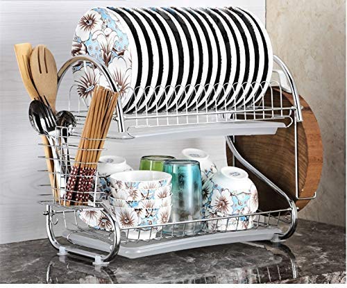 Tusig Dish Drainer Rack Stainless Steel S Shaped Dual Layers Dish Drying Rack Kitchen Collection Counter Top Sink Shelf Drainer Organizer S Shape - Image 1