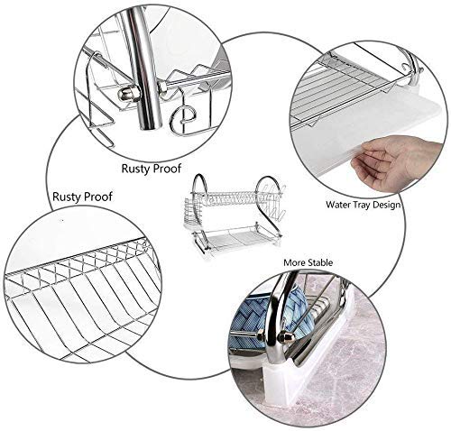 Tusig Dish Drainer Rack Stainless Steel S Shaped Dual Layers Dish Drying Rack Kitchen Collection Counter Top Sink Shelf Drainer Organizer S Shape - Image 4