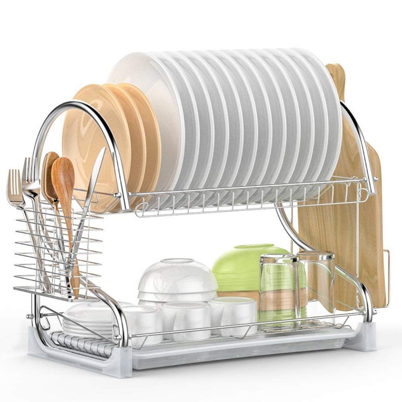 Tusig Dish Drainer Rack Stainless Steel S Shaped Dual Layers Dish Drying Rack Kitchen Collection Counter Top Sink Shelf Drainer Organizer S Shape - Image 3