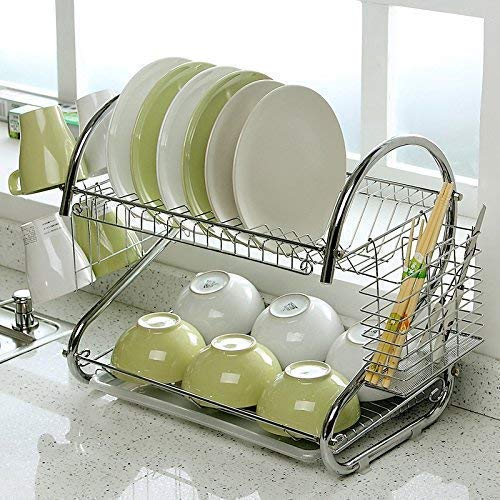 Tusig Dish Drainer Rack Stainless Steel S Shaped Dual Layers Dish Drying Rack Kitchen Collection Counter Top Sink Shelf Drainer Organizer S Shape - Image 2