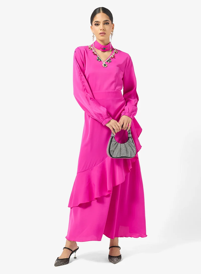 Khizana Embellished A-line Dress With Asymmetrical Ruffles