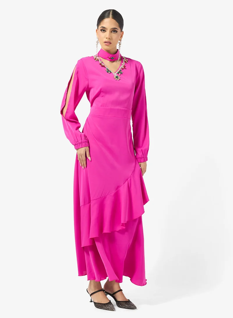 Khizana  Embellished A-line Dress With Asymmetrical Ruffles for Women | Best Price UAE