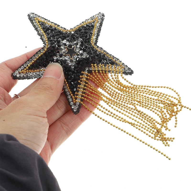 Gold Tassel Rhinestone Star Iron On Patch For Clothes Hats DIY Embellishment - Image 5