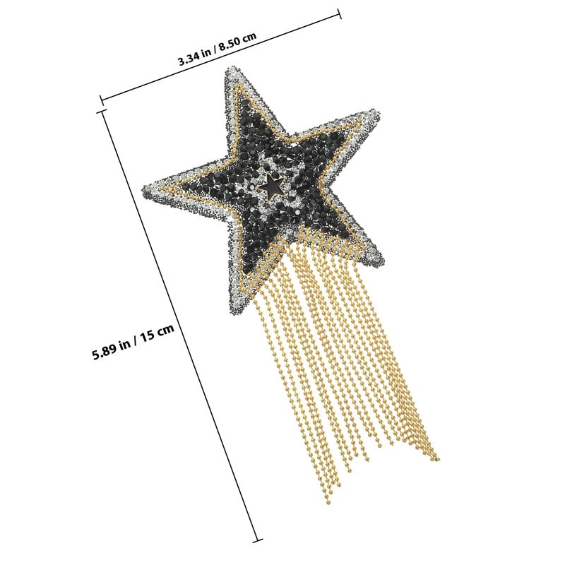 Gold Tassel Rhinestone Star Iron On Patch For Clothes Hats DIY Embellishment - Image 3
