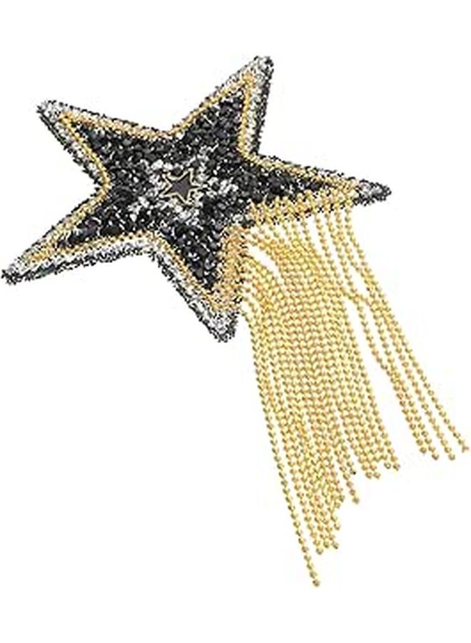 Gold Tassel Rhinestone Star Iron On Patch For Clothes Hats DIY Embellishment - Image 1