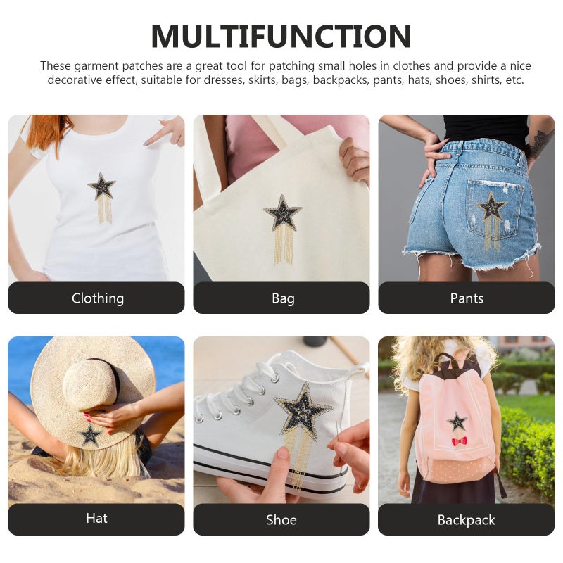 Gold Tassel Rhinestone Star Iron On Patch For Clothes Hats DIY Embellishment - Image 4