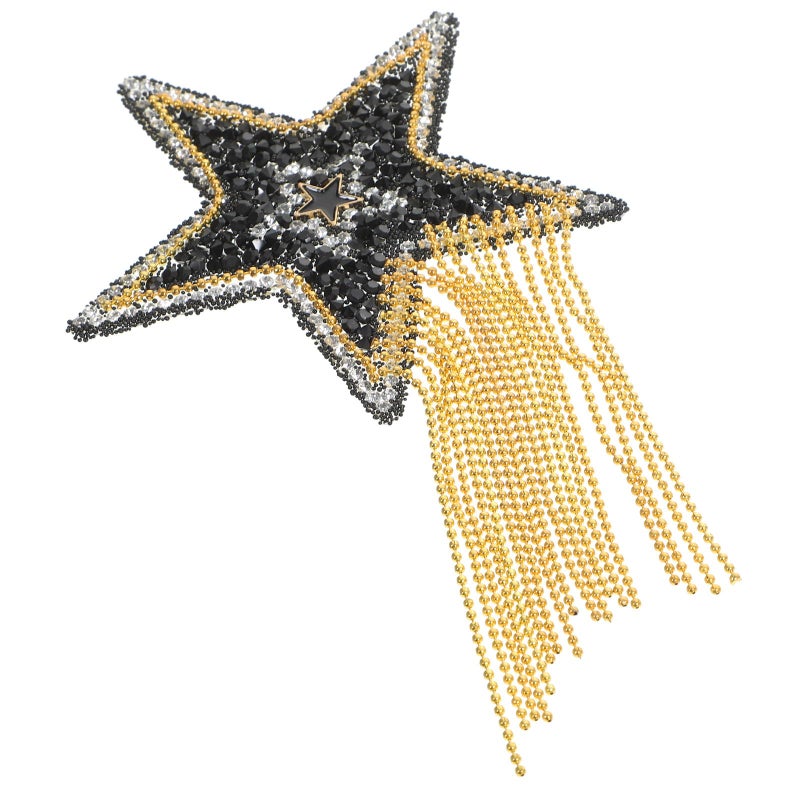 Gold Tassel Rhinestone Star Iron On Patch For Clothes Hats DIY Embellishment - Image 2