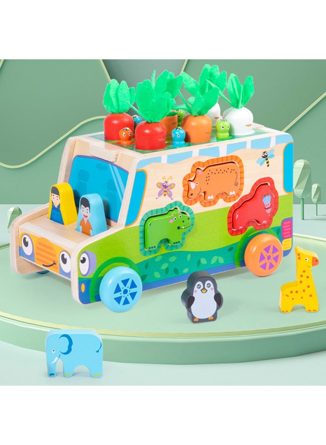 Wooden Multifunctional Children's Educational Fruit Animal Shape Building Blocks Pulling Radish Pair Farm Smart Car Toy-Color:Cow Pull Radish Intelligence Box Mwz - Image 2
