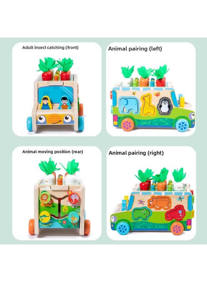 Wooden Multifunctional Children's Educational Fruit Animal Shape Building Blocks Pulling Radish Pair Farm Smart Car Toy-Color:Cow Pull Radish Intelligence Box Mwz - Image 4