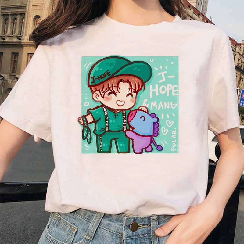 [] Cartoon South Korea Men'S Group Summer Printed Women'S T-Shirt Plus Size Short-Sleeved Shirt Supply - Image 4
