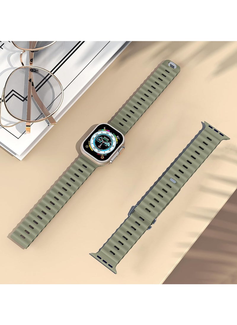 Color Fans - Apple Watch Ocean Band 41mm 40mm 38mm for Men Women, Soft Silicone Sport Band Replacement Strap for Apple Watch Ultra iWatch Series 8 7 SE 6 5 4 3 2 1 Khaki - Image 1