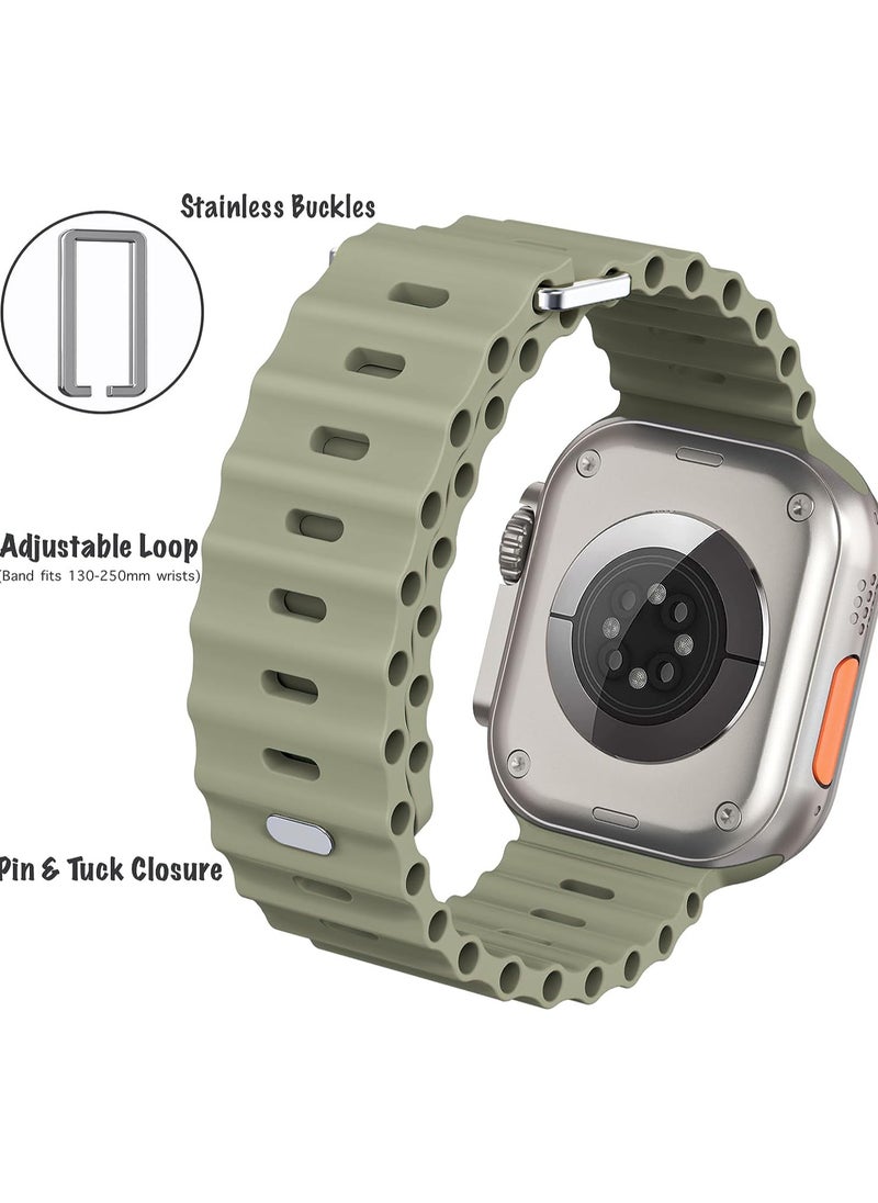 Color Fans - Apple Watch Ocean Band 41mm 40mm 38mm for Men Women, Soft Silicone Sport Band Replacement Strap for Apple Watch Ultra iWatch Series 8 7 SE 6 5 4 3 2 1 Khaki - Image 1