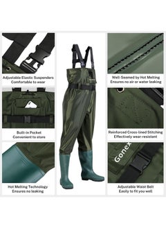 Gonex Chest Waders Hunting Fishing Waders For Men Women Waterproof 70D Nylon Wader For Duck Hunting Fishing, Green, Sizes 11  - Image 2