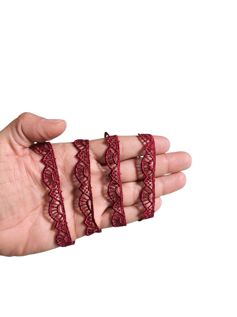 WONDER STAR Wonder Star Floral Crochet Lace Border Pack 9 Meters Designer Lace Border for Dupatta Saree Lehenga Plazo Suit Dress Blouse Curtain Sewing Craft Much More Maroon - Image 3