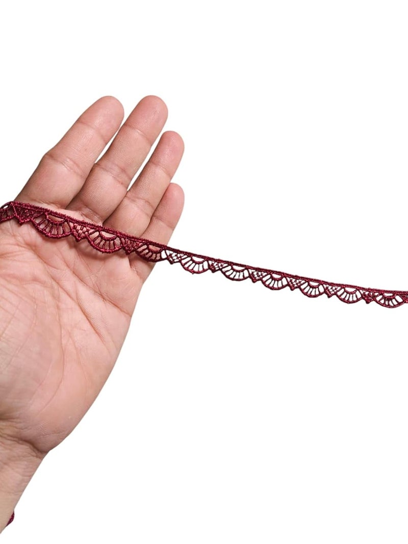 WONDER STAR Wonder Star Floral Crochet Lace Border Pack 9 Meters Designer Lace Border for Dupatta Saree Lehenga Plazo Suit Dress Blouse Curtain Sewing Craft Much More Maroon - Image 1