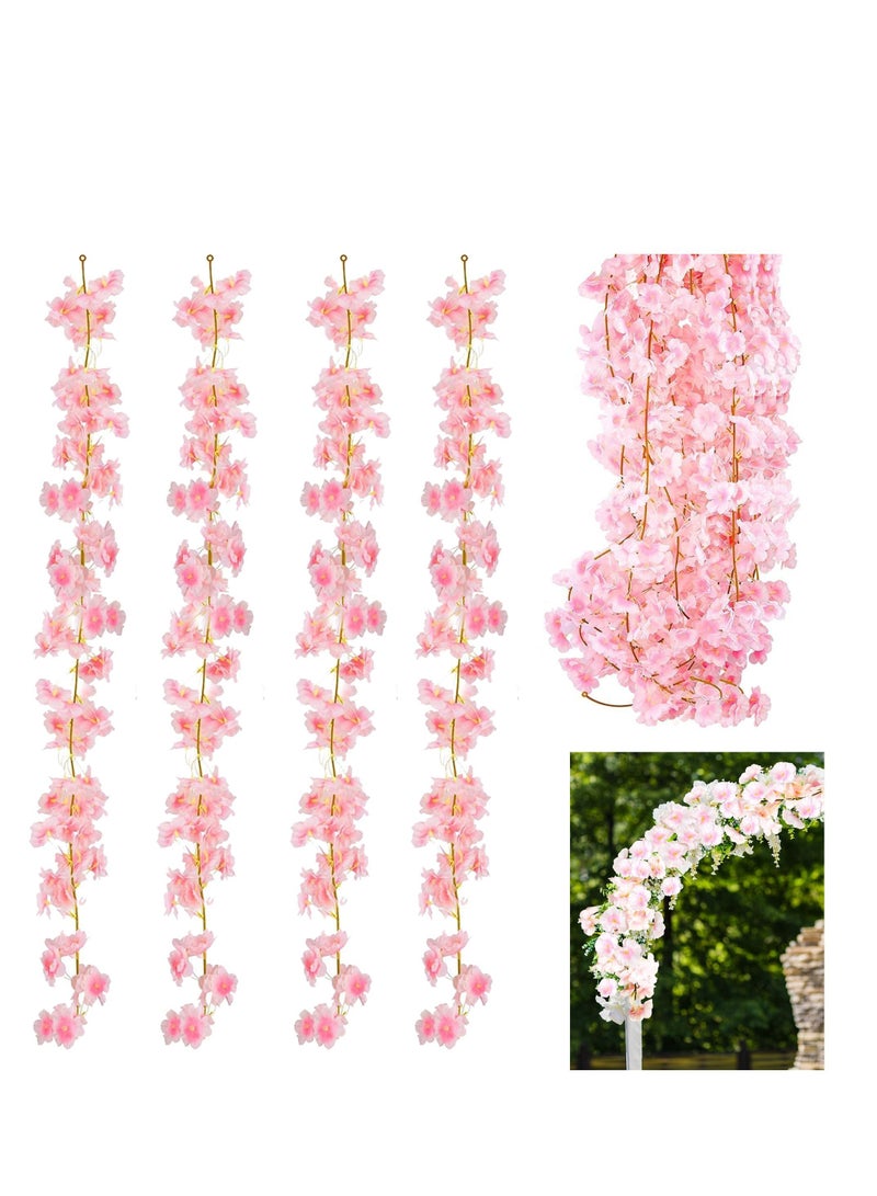 4 Pack Artificial Cherry Blossom Garland, 5.9ft Silk Hanging Vine Garland for Home Wedding Indoor Outdoor Garden Wall Decor Party Decoration (Pink) - Image 1