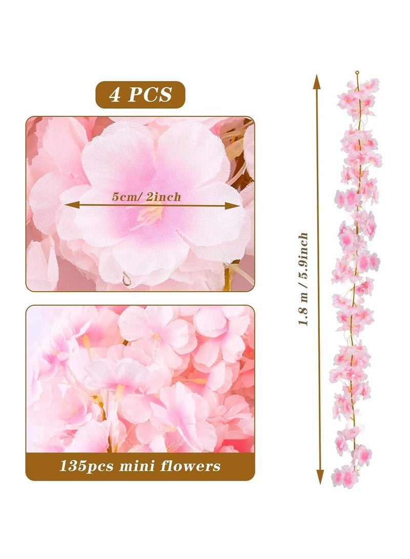 4 Pack Artificial Cherry Blossom Garland, 5.9ft Silk Hanging Vine Garland for Home Wedding Indoor Outdoor Garden Wall Decor Party Decoration (Pink) - Image 4