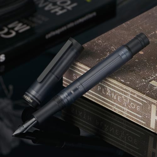 Asvine V200 Titanium Fountain Pen Vacuum Filling, Matte Black Bock Broad Nib Transparent Acrylic Smooth Writing Pen Case Set - Image 5