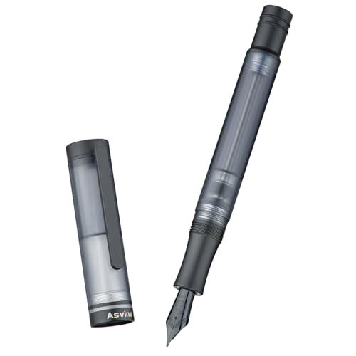Asvine V200 Titanium Fountain Pen Vacuum Filling, Matte Black Bock Broad Nib Transparent Acrylic Smooth Writing Pen Case Set - Image 3