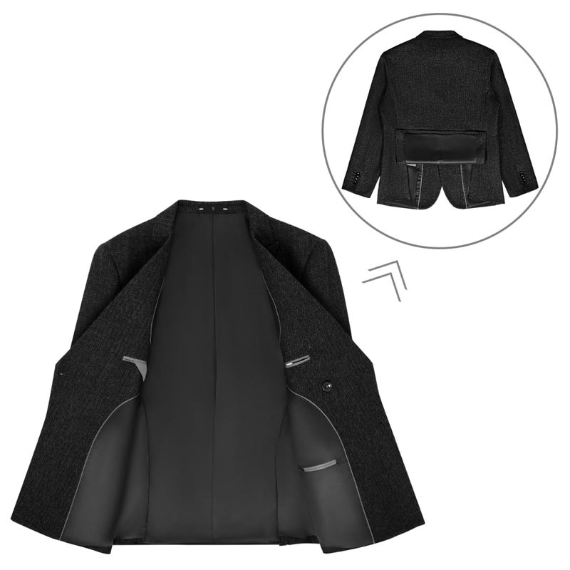 Lynerun Tweed Herringbone Suit Men 2 Piece Slim Fit Black Suits for Men Formal Double Breasted Wool Jacket Pants Set Prom Tuxedo M - Image 4