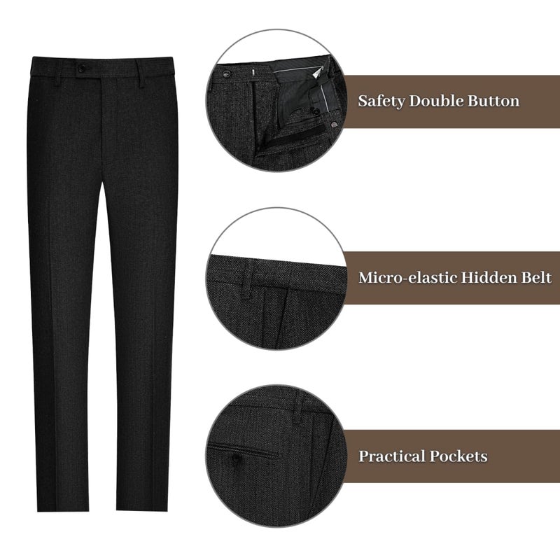 Lynerun Tweed Herringbone Suit Men 2 Piece Slim Fit Black Suits for Men Formal Double Breasted Wool Jacket Pants Set Prom Tuxedo M - Image 5