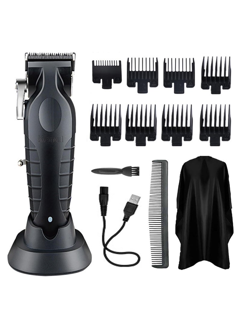 Kemei KM-2296 Cordless Hair Clippers, Rechargeable Beard Trimmers with 2500mAh Lithium-Ion Battery, Carbon Steel Blade, 8 Guide Combs for Men Grooming Kit Black - Image 2