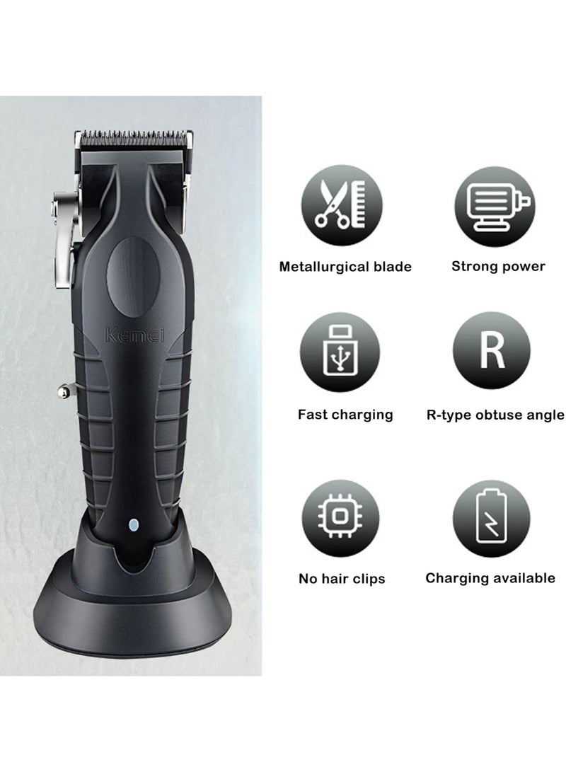Kemei KM-2296 Cordless Hair Clippers, Rechargeable Beard Trimmers with 2500mAh Lithium-Ion Battery, Carbon Steel Blade, 8 Guide Combs for Men Grooming Kit Black - Image 3