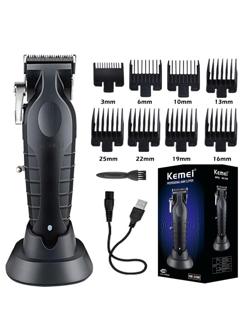 Kemei KM-2296 Cordless Hair Clippers, Rechargeable Beard Trimmers with 2500mAh Lithium-Ion Battery, Carbon Steel Blade, 8 Guide Combs for Men Grooming Kit Black - Image 1