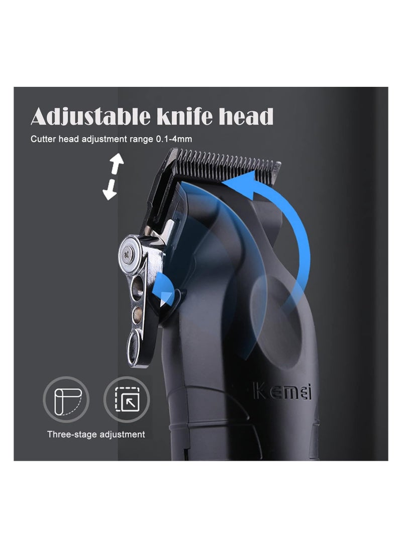 Kemei KM-2296 Cordless Hair Clippers, Rechargeable Beard Trimmers with 2500mAh Lithium-Ion Battery, Carbon Steel Blade, 8 Guide Combs for Men Grooming Kit Black - Image 5
