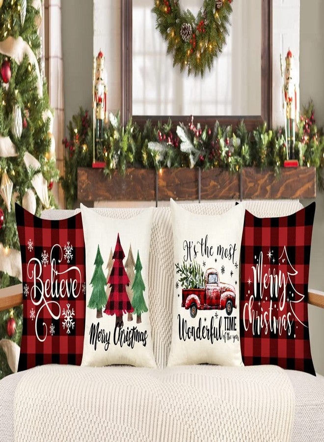 4TH Emotion Buffalo Check Christmas Pillow Covers 18x18 Set of 4 Red Black Farmhouse Christmas Decorations Winter Holiday Decor Throw Cushion Case for Home Couch S22C38 - Image 2